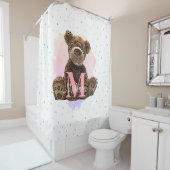 モノグラムかわいらし水色名ピンクテディベア シャワーカーテン (インサイチュ)