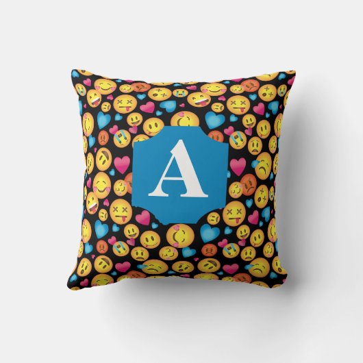 モノグラムが付いているおもしろいのEmojiのプリントの枕 クッション (裏面)