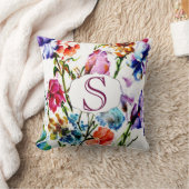 モノグラムが付いているお洒落な水彩画の花 クッション (ブランケット)