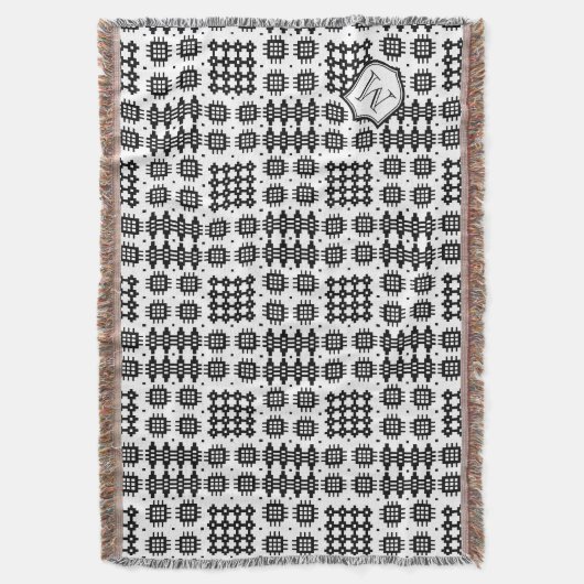 モノグラムが付いているウェールズの黒く、白くフェイクなタペストリー スローブランケット (正面縦)