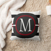 モノグラムが付いているエレガントで赤く、白く及び黒いライン クッション (ブランケット)