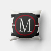 モノグラムが付いているエレガントで赤く、白く及び黒いライン クッション (裏面)