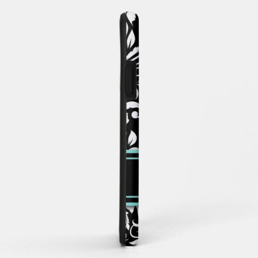 モノグラムが付いているエレガントで黒く及び白いダマスク織パターン Case-Mate iPhoneケース (裏面/右)