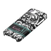 モノグラムが付いているエレガントで黒く及び白いダマスク織パターン Case-Mate iPhoneケース (下部)