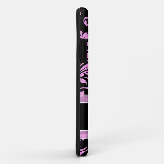 モノグラムが付いているエレガントなピンクおよび黒いダマスク織 Case-Mate iPhoneケース (裏面/右)