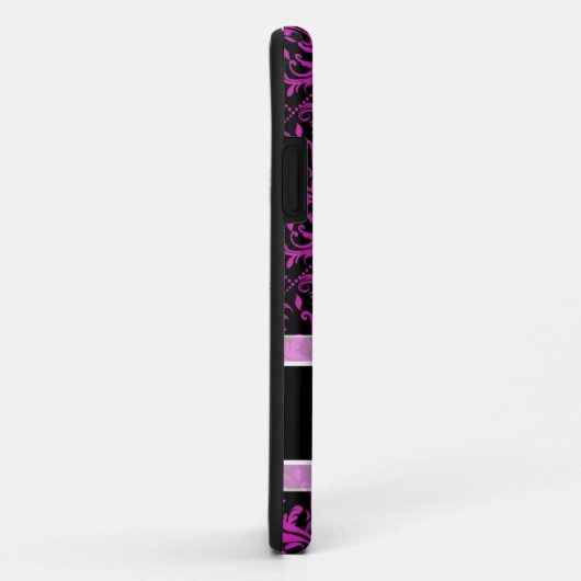 モノグラムが付いているエレガントな紫色及び黒いダマスク織 Case-Mate iPhoneケース (裏面/右)