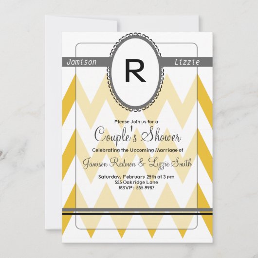 モノグラムが付いているシェブロンのモダンな招待 招待状 (正面)