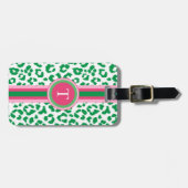 モノグラムが付いているスタイリッシュな緑のヒョウのプリント ラゲッジタグ (正面横)