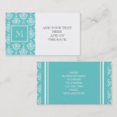モノグラムが付いているティール(緑がかった色)のダマスク織パターン1 名刺 (正面/裏面)