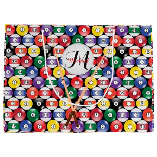 モノグラムが付いているビリヤードの玉突の玉 ラージペーパーバッグ (裏面)