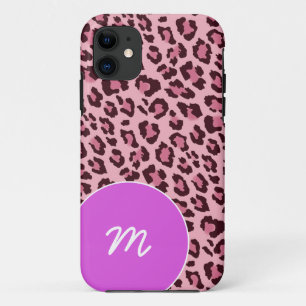 モノグラムが付いているピンクのヒョウの皮 iPhone 11 ケース