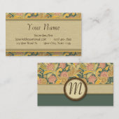 モノグラムが付いているペイズリーおよびファンの花 名刺 (正面/裏面)