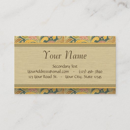 モノグラムが付いているペイズリーおよびファンの花 名刺 (正面)