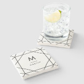 モノグラムが付いているモダンで黒く幾何学的なライン ストーンコースター (横)