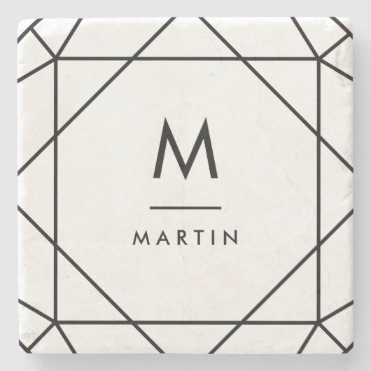 モノグラムが付いているモダンで黒く幾何学的なライン ストーンコースター (正面)
