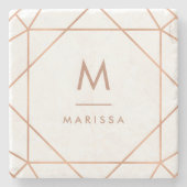 モノグラムが付いているモダンなローズピンク幾何学的なライン ストーンコースター (正面)