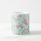 モノグラムが付いているヴィンテージのばら色パターン コーヒーマグカップ (中央)