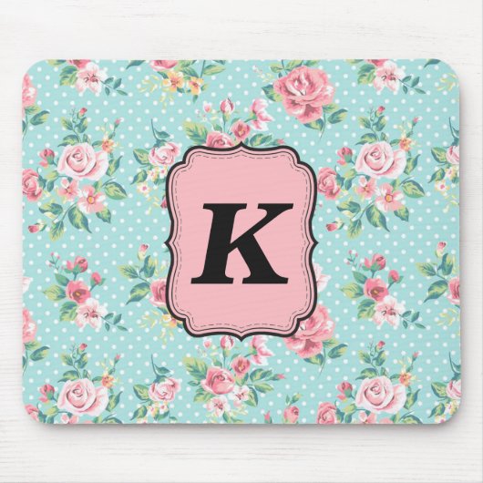 モノグラムが付いているヴィンテージのばら色パターン マウスパッド (正面)