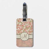 モノグラムが付いているヴィンテージのピンクのバラそして大理石 ラゲッジタグ (裏面縦)