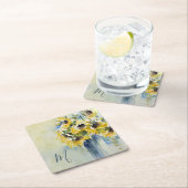 モノグラムが付いている印象派の水彩画のヒマワリ スクエアペーパーコースター (インサイチュ)