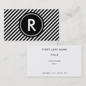 モノグラムが付いている斜めの白黒ストライプ 名刺 (正面/裏面)