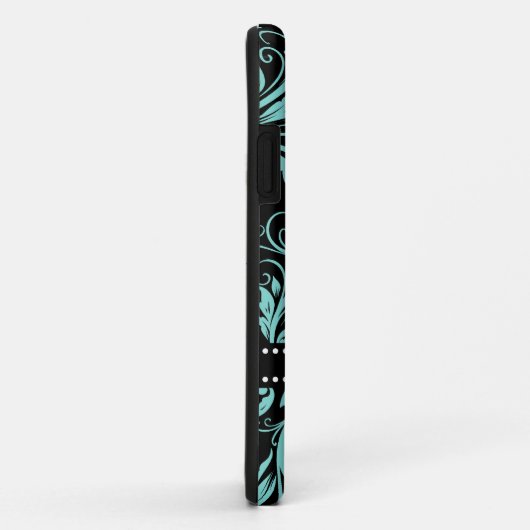 モノグラムが付いている水の青および黒いダマスク織 Case-Mate iPhoneケース (裏面/右)