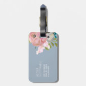 モノグラムが付いている水彩画の花柄そして青いギンガム ラゲッジタグ (裏面縦)