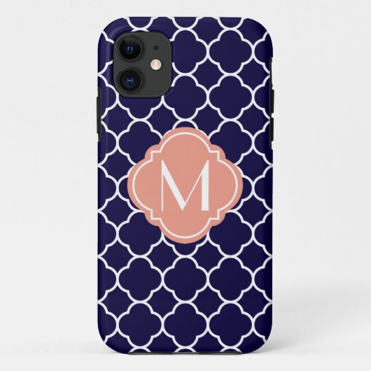 モノグラムが付いている濃紺のクローバーパターン Case-Mate iPhoneケース (裏面)