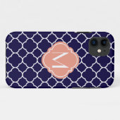 モノグラムが付いている濃紺のクローバーパターン Case-Mate iPhoneケース (裏面(横))