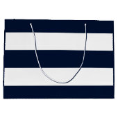 モノグラムが付いている濃紺及び白く広いストライプ ラージペーパーバッグ (裏面)