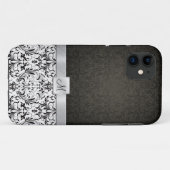 モノグラムが付いている白黒ダマスク織 Case-Mate iPhoneケース (裏面(横))