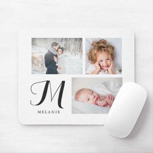モノグラムが付いている白黒3つの写真のコラージュ マウスパッド (マウス)