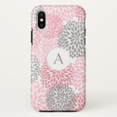 モノグラムが付いている粋でシックなピンクの灰色の花の開花 Case-Mate iPhoneケース (裏面)