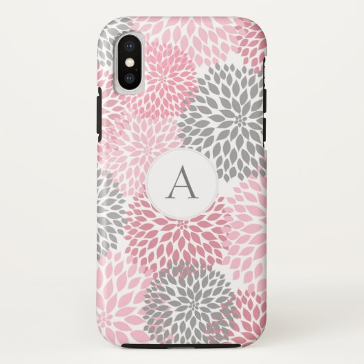 モノグラムが付いている粋でシックなピンクの灰色の花の開花 Case-Mate iPhoneケース (裏面)