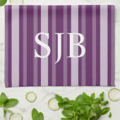 モノグラムが付いている紫色のビクトリア時代の人のストライプ キッチンタオル (折り畳み)