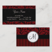 モノグラムが付いている赤い花の小束及びストライプの黒 名刺 (正面/裏面)