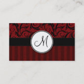 モノグラムが付いている赤い花の小束及びストライプの黒 名刺 (裏面)