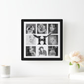 モノグラムが付いているInstagramのあなた自身の8つの写真を作って下さい スクエア壁時計 (ホーム)