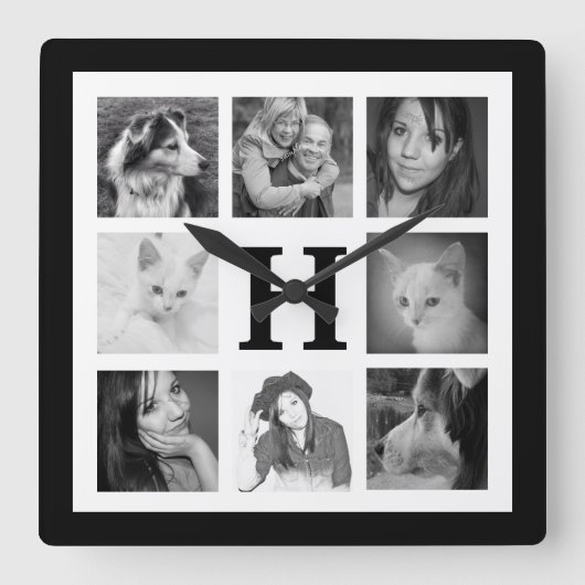 モノグラムが付いているInstagramのあなた自身の8つの写真を作って下さい スクエア壁時計 (正面)