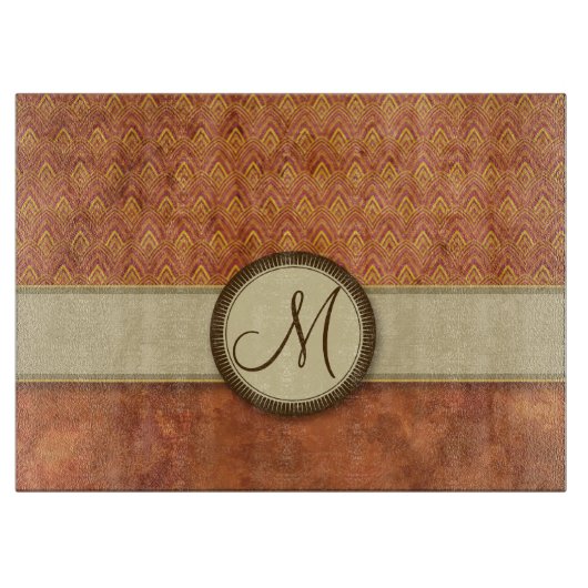 モノグラムが付いているPhoenixesの火の羽パターン カッティングボード (正面)