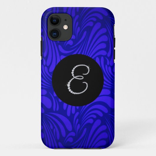 モノグラムきらきら光る文字E青スワール背景 Case-Mate iPhoneケース (裏面)