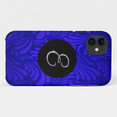 モノグラムきらきら光る文字E青スワール背景 Case-Mate iPhoneケース (裏面(横))