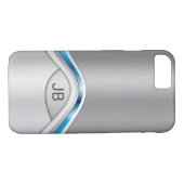 モノグラムでシルバーグレーとブルーのメタリックな外観 Case-Mate iPhoneケース (裏面(横))