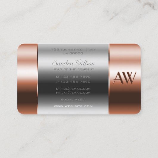 モノグラムで目を引く銅箱ガラス光学 名刺 (裏面)