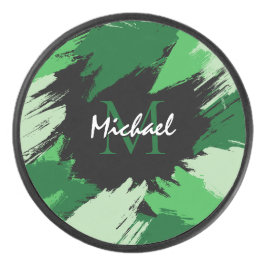 モノグラムで緑の名前のブラシストロークの色合い アイスホッケーパック