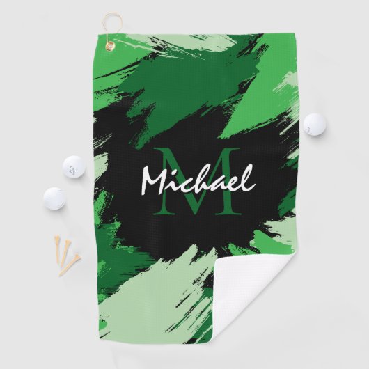 モノグラムで緑の名前のブラシストロークの色合い ゴルフタオル (インサイチュ)
