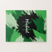 モノグラムで緑の名前のブラシストロークの色合い ジグソーパズル (横)