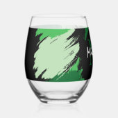 モノグラムで緑の名前のブラシストロークの色合い ステムなしワイングラス (正面)