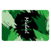 モノグラムで緑の名前のブラシストロークの色合い マグネット (横)