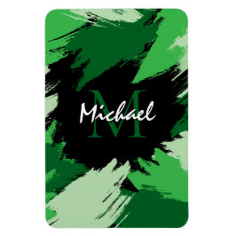 モノグラムで緑の名前のブラシストロークの色合い マグネット